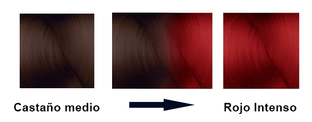 resultados de color pelo castaño medio teñido con rojo intenso